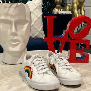 Vans White Sneakers with Rainbow Accents